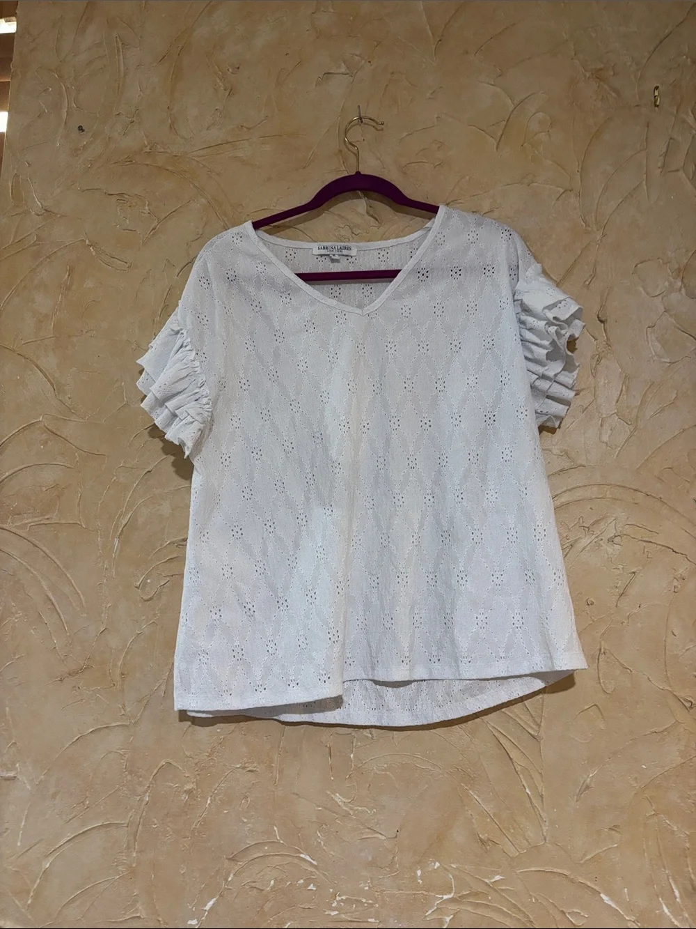 Casual Women's White Eyelet Ruffle Sleeve Blouse